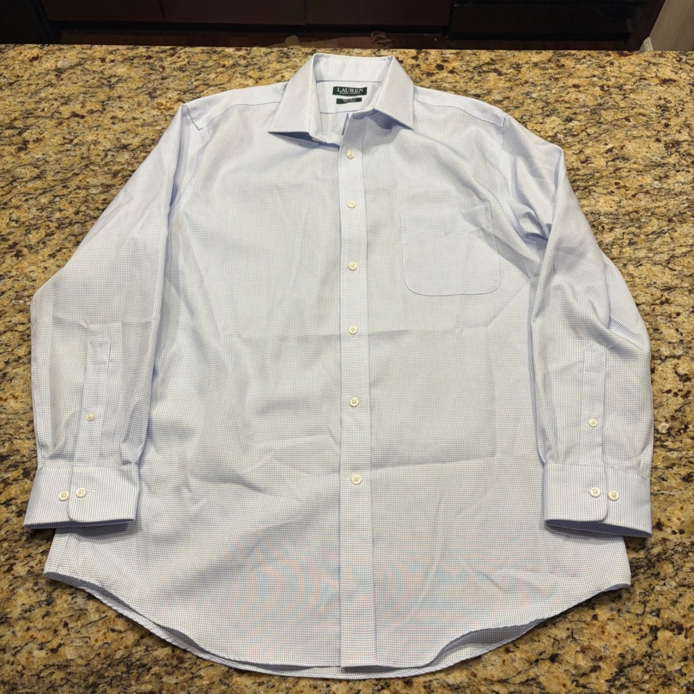 Lauren Ralph Lauren Mens Regular Fit Non-Iron Dress Shirt Blue Check 16.5 L ws